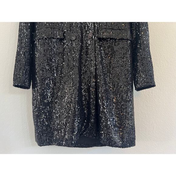 Eliza J Sequin Button Down Coat Dress Womens Size 8 Y2K Glam Party Event Black - Picture 14 of 15